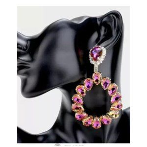 Fuchsia pink earring crystal earrings, large magenta pink teardrop Ab teardrop